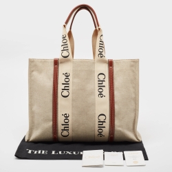 Chloe Beige/Brown Canvas and Leather Large Woody Tote