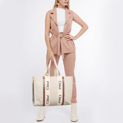 Chloe Beige/Brown Canvas and Leather Large Woody Tote