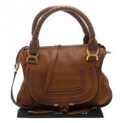 Pre Owned Chloe Cognac Leather Medium Marcie Satchel