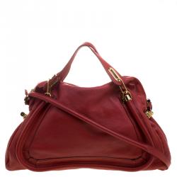 Pre Owned Chloe Red Leather Large Paraty Shoulder Bag