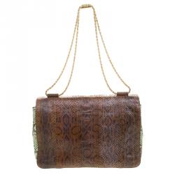Pre Owned Chloe Brown/Green Python Large Elsie Shoulder Bag