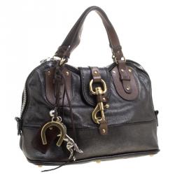 Pre Owned Chloe Metallic Black Leather Kerala Dome Satchel