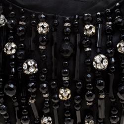 Pre Owned Chloe Black Satin Beads Embellished Hobo