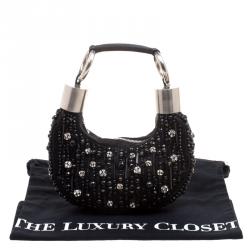 Pre Owned Chloe Black Satin Beads Embellished Hobo