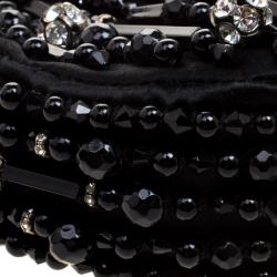 Pre Owned Chloe Black Satin Beads Embellished Hobo