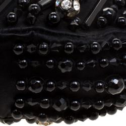 Pre Owned Chloe Black Satin Beads Embellished Hobo