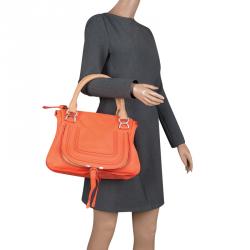 Pre Owned Chloe Neon Orange Leather Medium Marcie Satchel