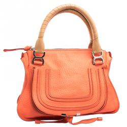 Pre Owned Chloe Neon Orange Leather Medium Marcie Satchel