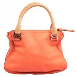 Pre Owned Chloe Neon Orange Leather Medium Marcie Satchel
