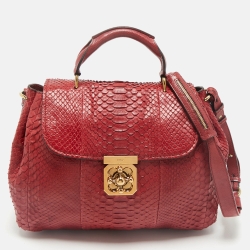Chloe Red Python and Leather Medium Elsie Top Handle Bag