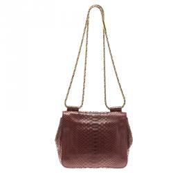 Pre Owned Chloe Burgundy Python Small Elsie Shoulder Bag