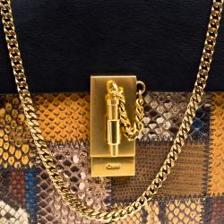 Pre Owned Chloe Black/Multicolor Leather/Python and Lizard Medium Drew Shoulder Bag