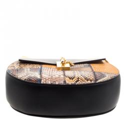 Pre Owned Chloe Black/Multicolor Leather/Python and Lizard Medium Drew Shoulder Bag
