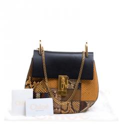 Pre Owned Chloe Black/Multicolor Leather/Python and Lizard Medium Drew Shoulder Bag