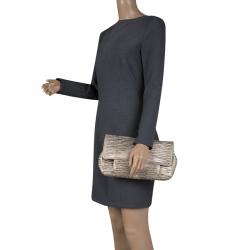 Pre Owned Chloe Metallic Beige Pleated Leather Clutch