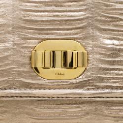Pre Owned Chloe Metallic Beige Pleated Leather Clutch
