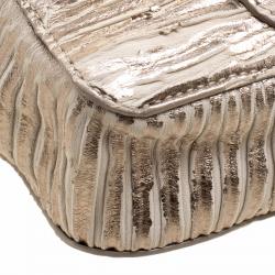 Pre Owned Chloe Metallic Beige Pleated Leather Clutch