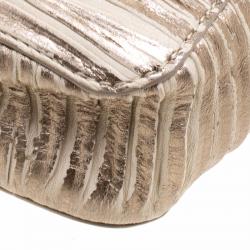 Pre Owned Chloe Metallic Beige Pleated Leather Clutch