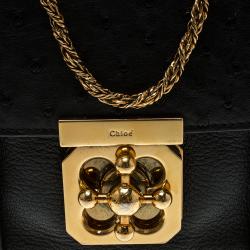 Pre Owned Chloe Black Leather and Ostrich Small Elsie Shoulder Bag