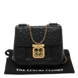 Pre Owned Chloe Black Leather and Ostrich Small Elsie Shoulder Bag