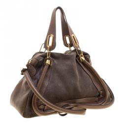 Pre Owned Chloe Dark Beige Leather and Suede Medium Paraty Shoulder Bag