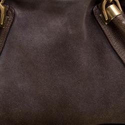 Pre Owned Chloe Dark Beige Leather and Suede Medium Paraty Shoulder Bag