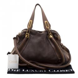 Pre Owned Chloe Dark Beige Leather and Suede Medium Paraty Shoulder Bag