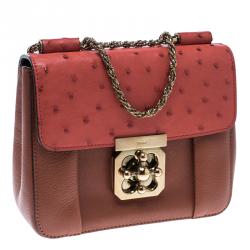 Pre Owned Chloe Bi Color Ostrich and Leather Small Elsie Shoulder Bag