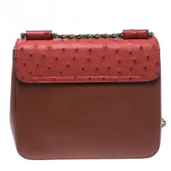 Pre Owned Chloe Bi Color Ostrich and Leather Small Elsie Shoulder Bag