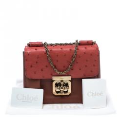 Pre Owned Chloe Bi Color Ostrich and Leather Small Elsie Shoulder Bag