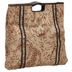 Pre Owned Chloe Brown Tiger Print Fabric Top Handle Bag