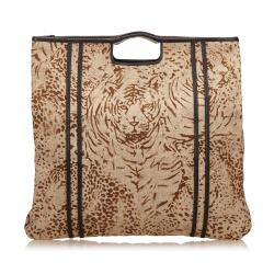 Pre Owned Chloe Brown Tiger Print Fabric Top Handle Bag