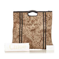 Pre Owned Chloe Brown Tiger Print Fabric Top Handle Bag