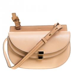 Pre Owned Chloe Peach Leather Mini Georgia Crossbody Bag