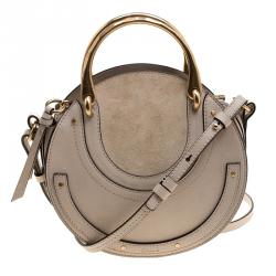 Pre Owned Chloe Beige Leather and Suede Small Pixie Round Shoulder Bag