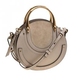 Pre Owned Chloe Beige Leather and Suede Small Pixie Round Shoulder Bag