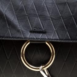 Pre Owned Chloe Black Diamond Embossed Leather Medium Faye Shoulder Bag