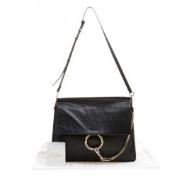 Pre Owned Chloe Black Diamond Embossed Leather Medium Faye Shoulder Bag