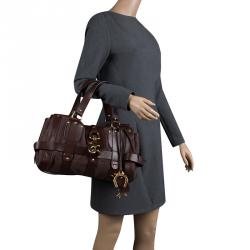 Pre Owned Chloe Dark Brown Leather and Canvas Kerala Equipped Satchel