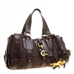 Pre Owned Chloe Dark Brown Leather and Canvas Kerala Equipped Satchel
