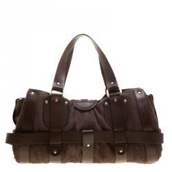 Pre Owned Chloe Dark Brown Leather and Canvas Kerala Equipped Satchel