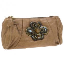 Pre Owned Chloe Brown Leather Embellished Clutch