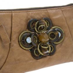 Pre Owned Chloe Brown Leather Embellished Clutch