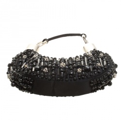 Pre Owned Chloe Black Satin Beads Embellished Hobo