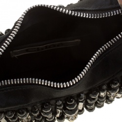 Pre Owned Chloe Black Satin Beads Embellished Hobo