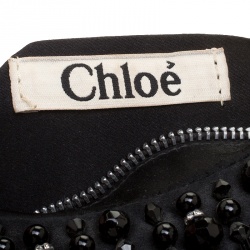 Pre Owned Chloe Black Satin Beads Embellished Hobo