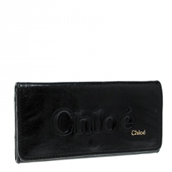 Pre Owned Chloe Black Leather Logo Continental Wallet
