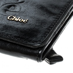 Pre Owned Chloe Black Leather Logo Continental Wallet