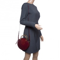 Pre Owned Chloe Burgundy Leather and Suede Small Pixie Round Top Handle Bag