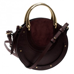 Pre Owned Chloe Burgundy Leather and Suede Small Pixie Round Top Handle Bag